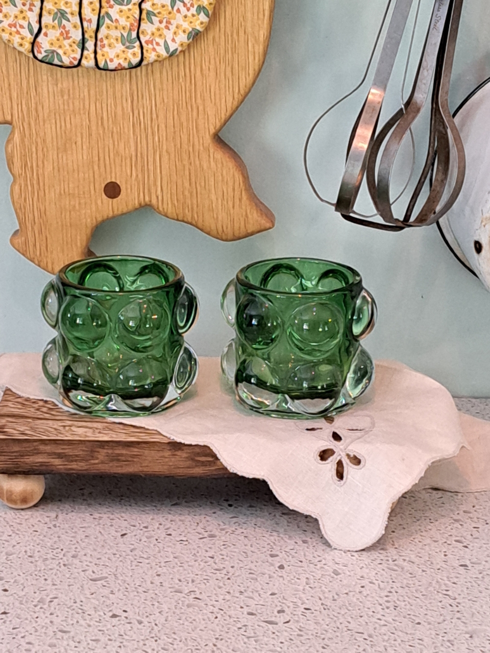 H&M Green Bubble Glass Votive Pair
